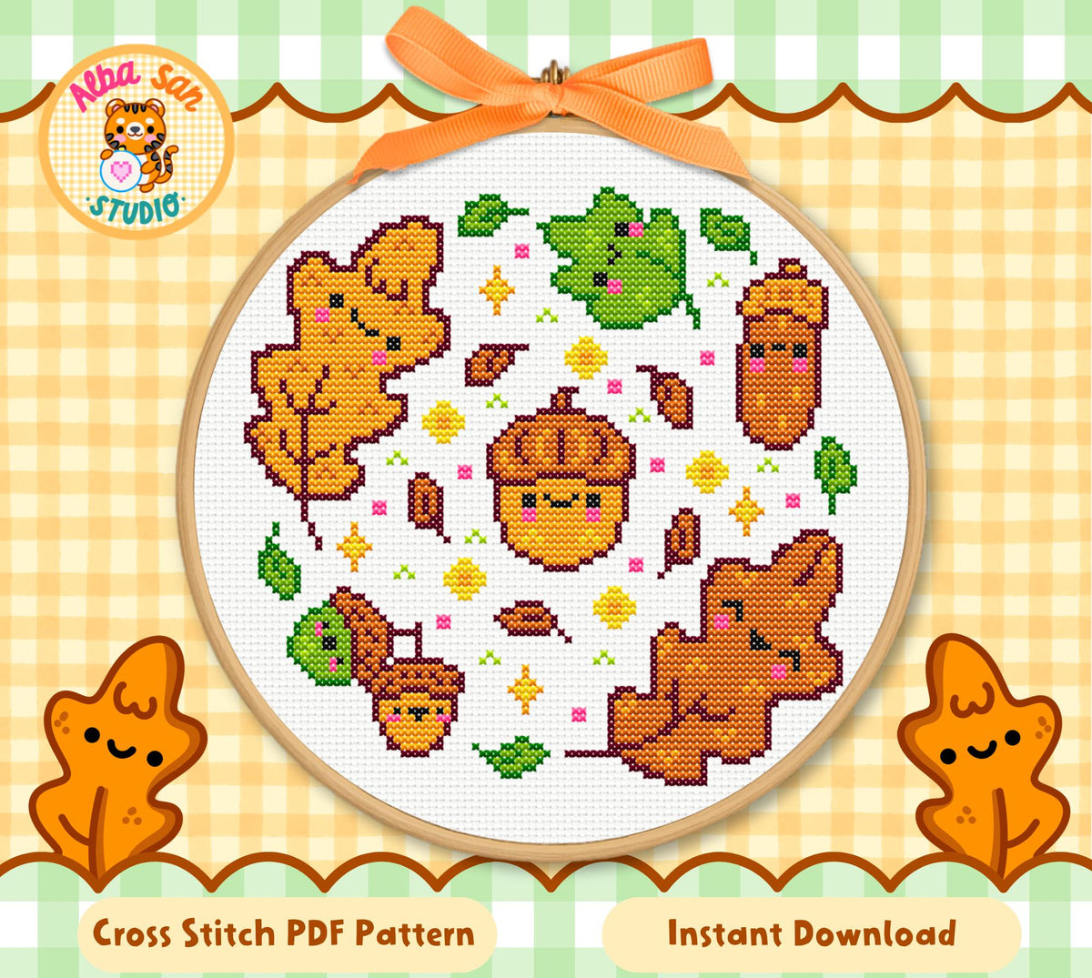 Acorns and Leaves Cross Stitch Digital Pattern