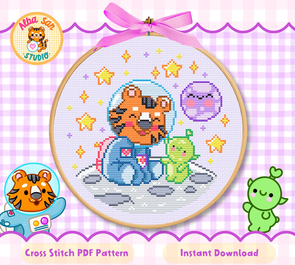 Astronaut Tiger Cross Stitch Digital Pattern