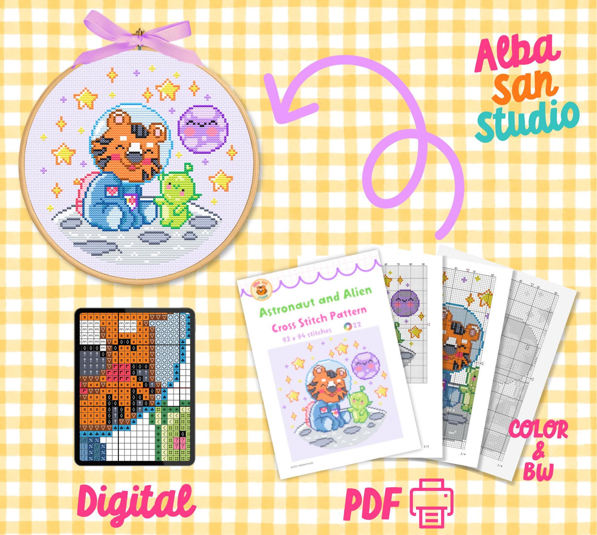 Astronaut Tiger Cross Stitch Digital Pattern
