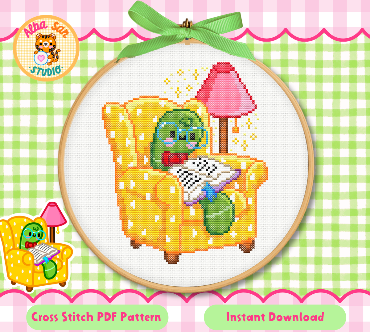 Gus the Bookworm Cross Stitch Digital Pattern