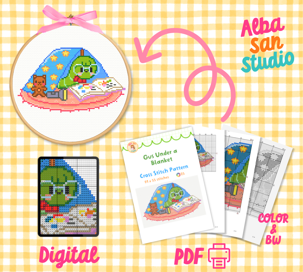 Bookworm Cross Stitch Digital Pattern