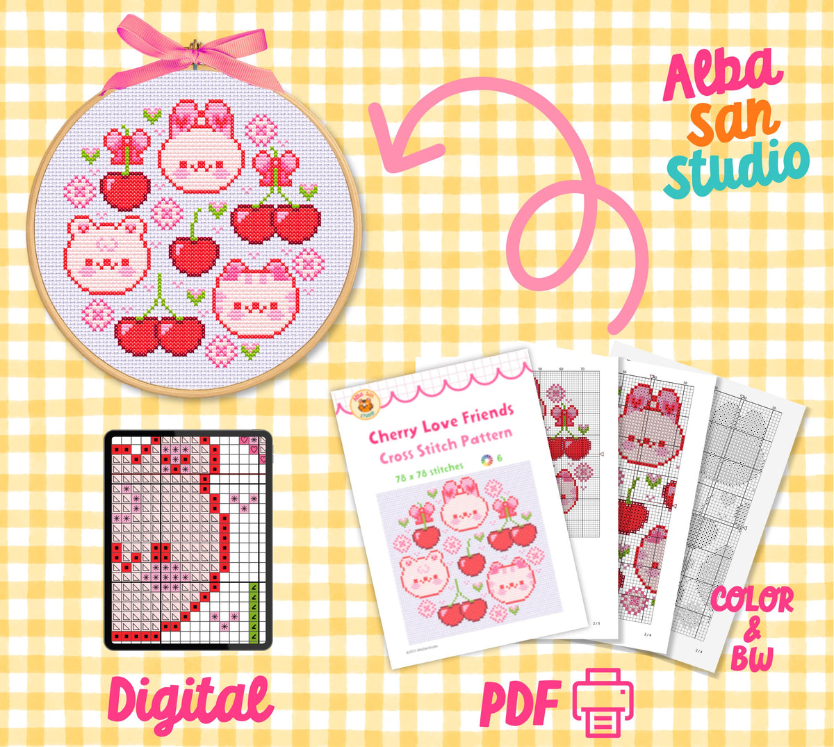Cherry Love Friends Cross Stitch Digital Pattern