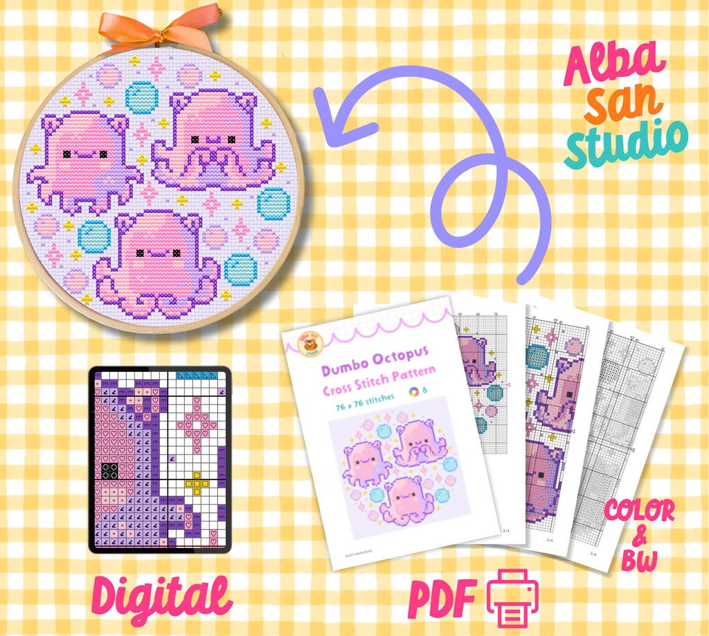 Dumbo Octopus Cross Stitch Digital Pattern
