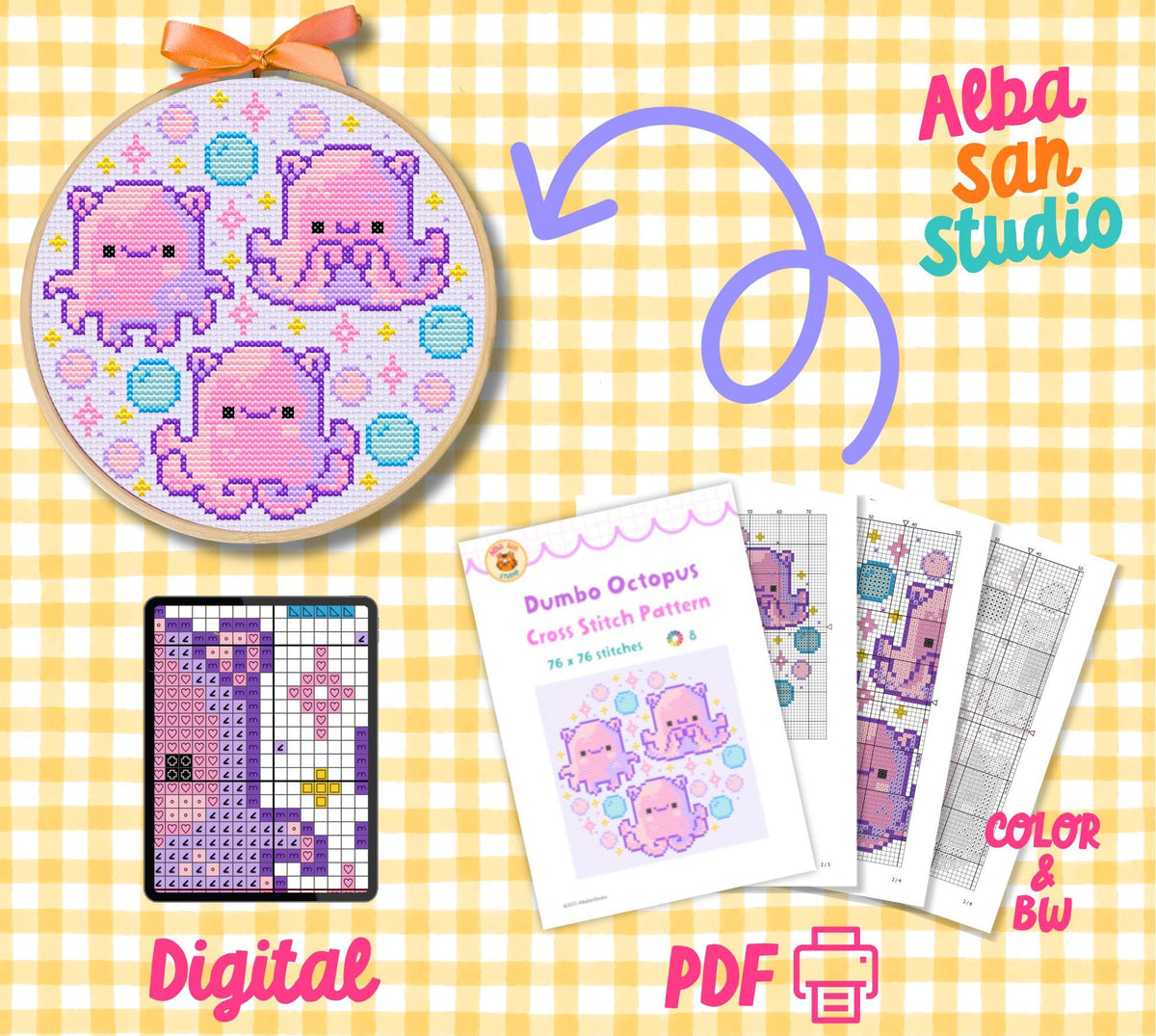 Dumbo Octopus Cross Stitch Digital Pattern