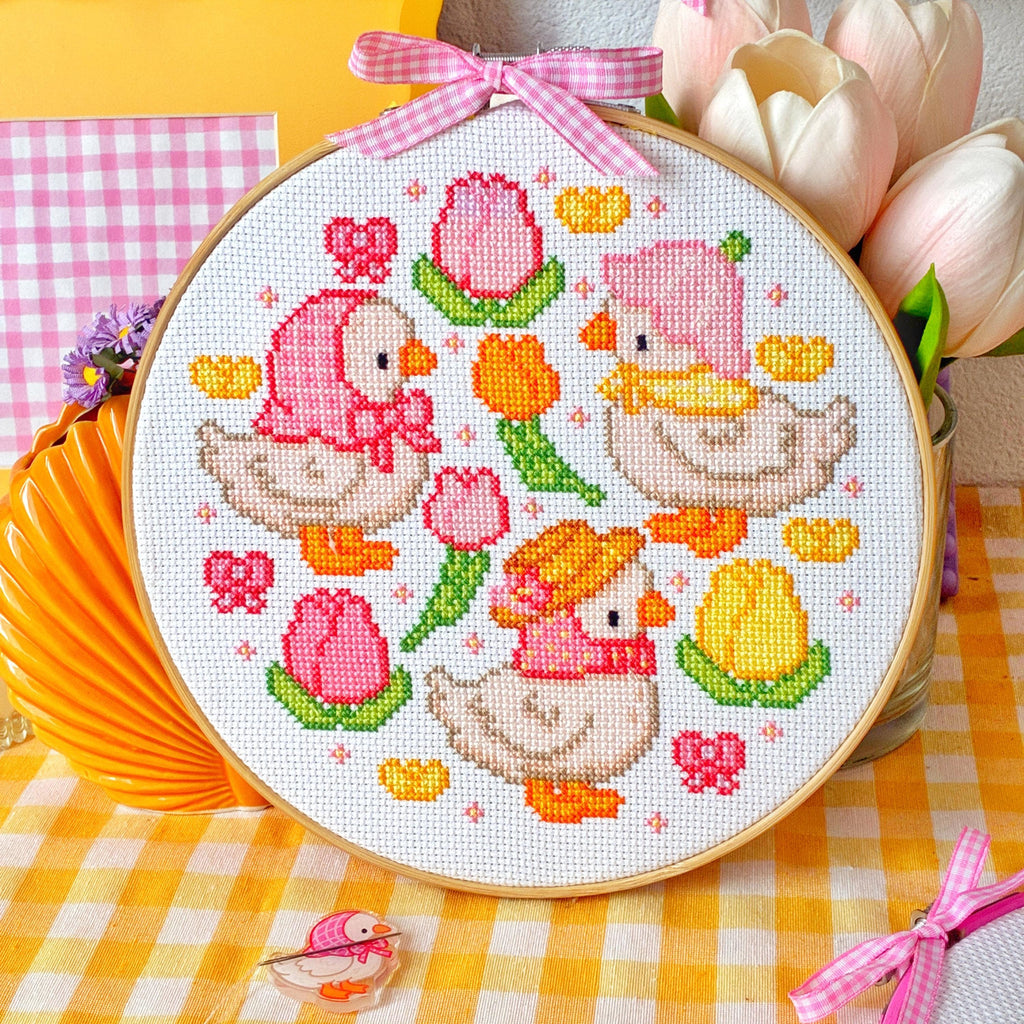 Spring Geese Garden Cross Stitch Pattern
