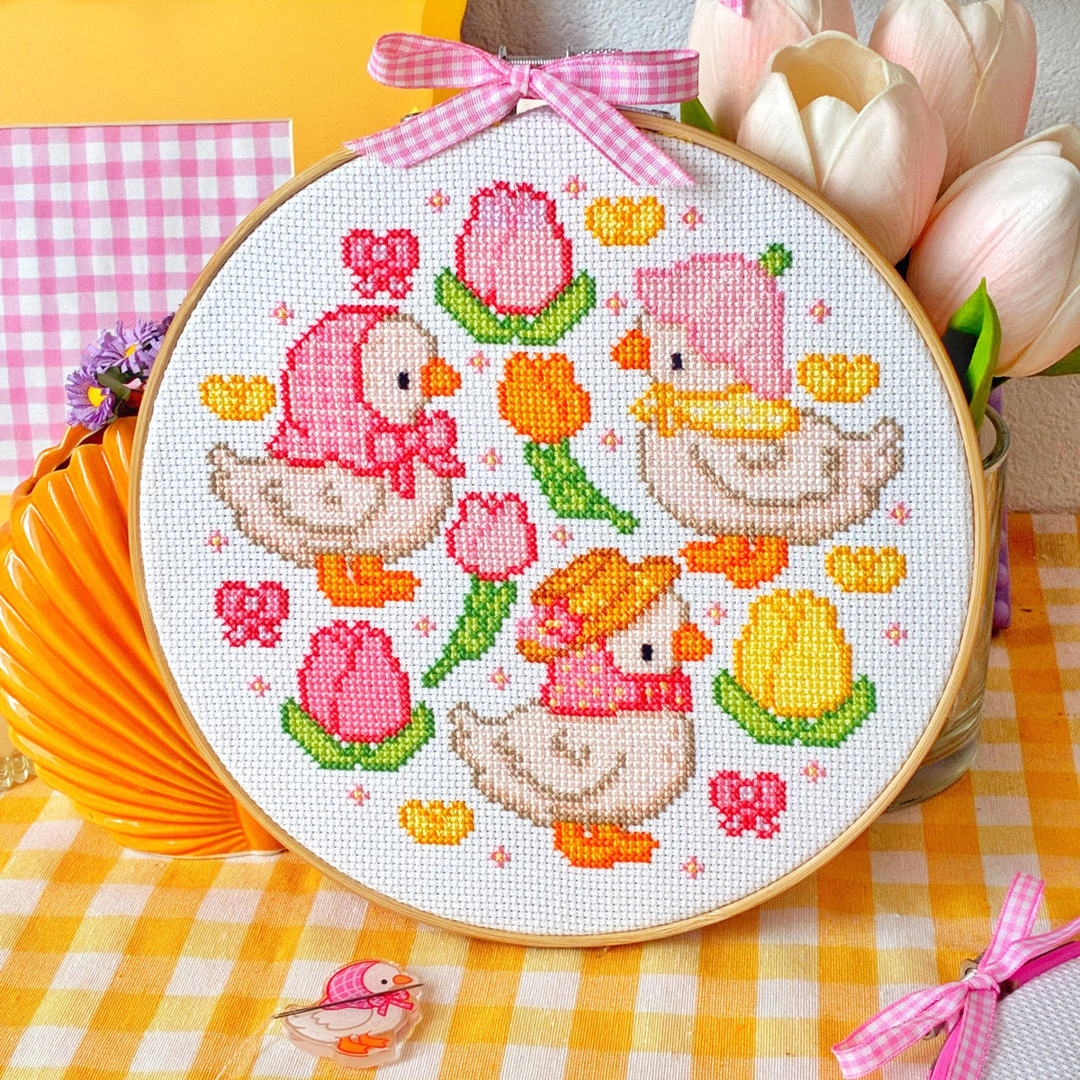 Spring Geese Garden Cross Stitch Pattern