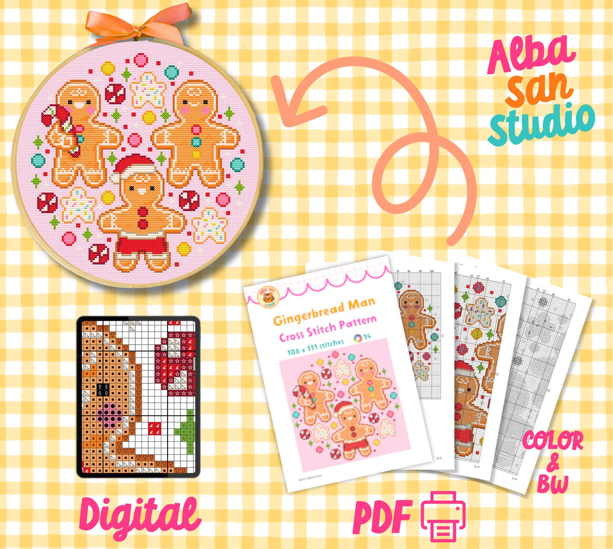 Gingerbread Man Cross Stitch Digital Pattern