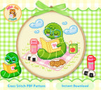 Gus the Bookworm Picnic Cross Stitch Digital Pattern