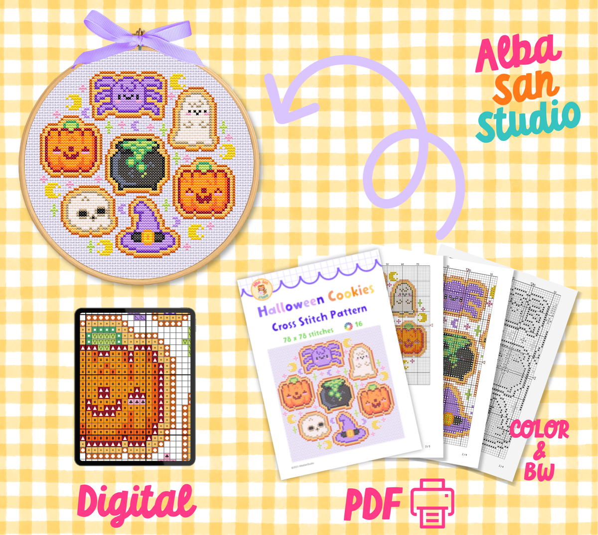Halloween Cookies Cross Stitch Pattern