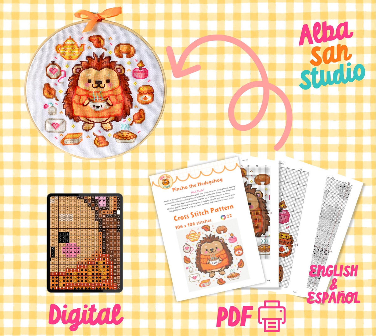 Hedgehog Cross Stitch Digital Pattern