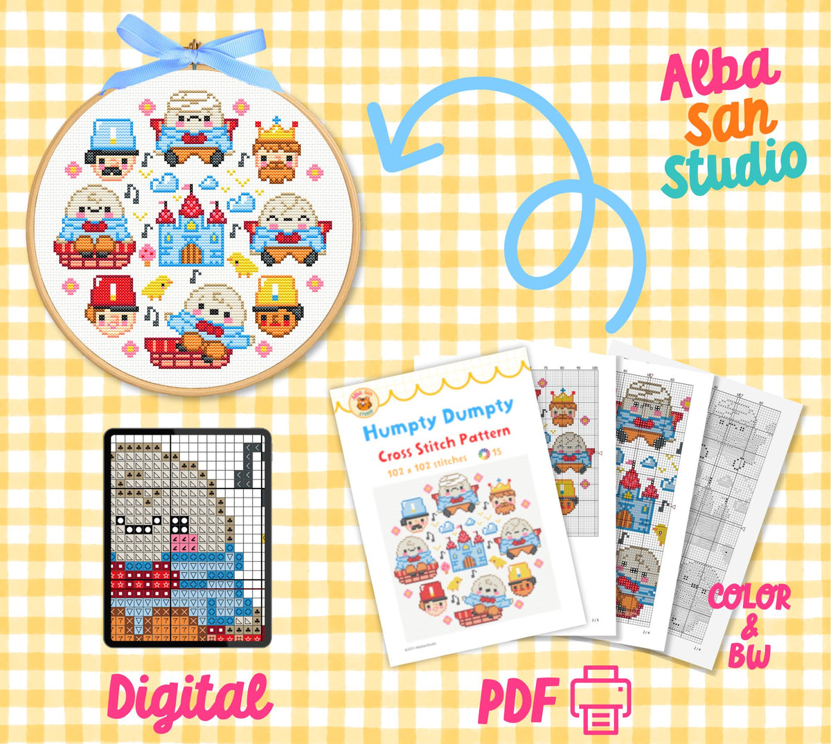 Humpty Dumpty Cross Stitch Digital Pattern