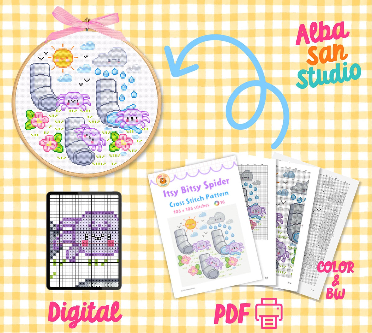 Itsy Bitsy Spider Cross Stitch Digital Pattern