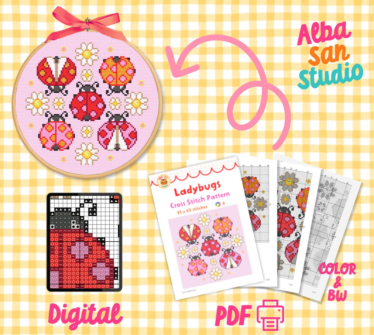 Ladybug Cross Stitch Digital Pattern