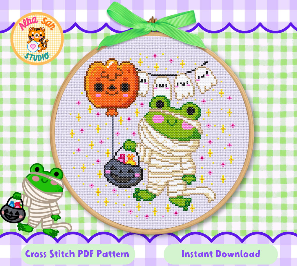 Mummy Frog Cross Stitch Digital Pattern