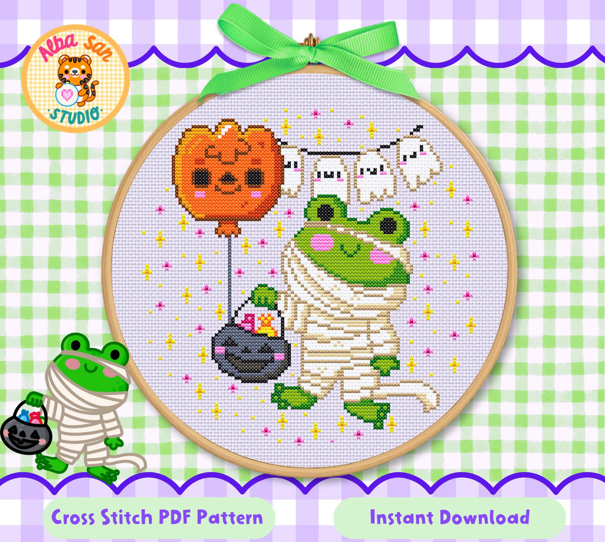 Mummy Frog Cross Stitch Digital Pattern