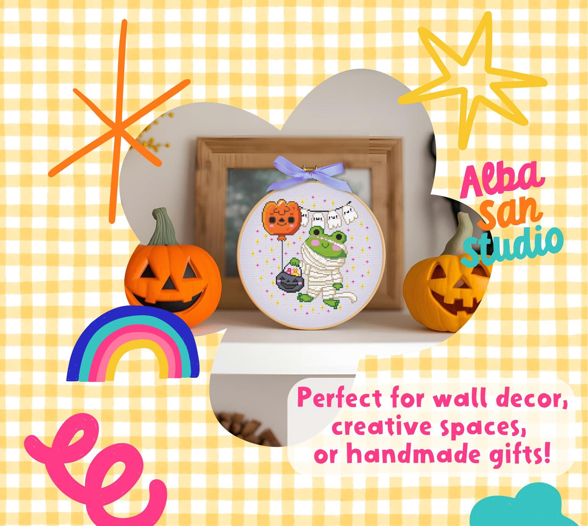 Mummy Frog Cross Stitch Digital Pattern