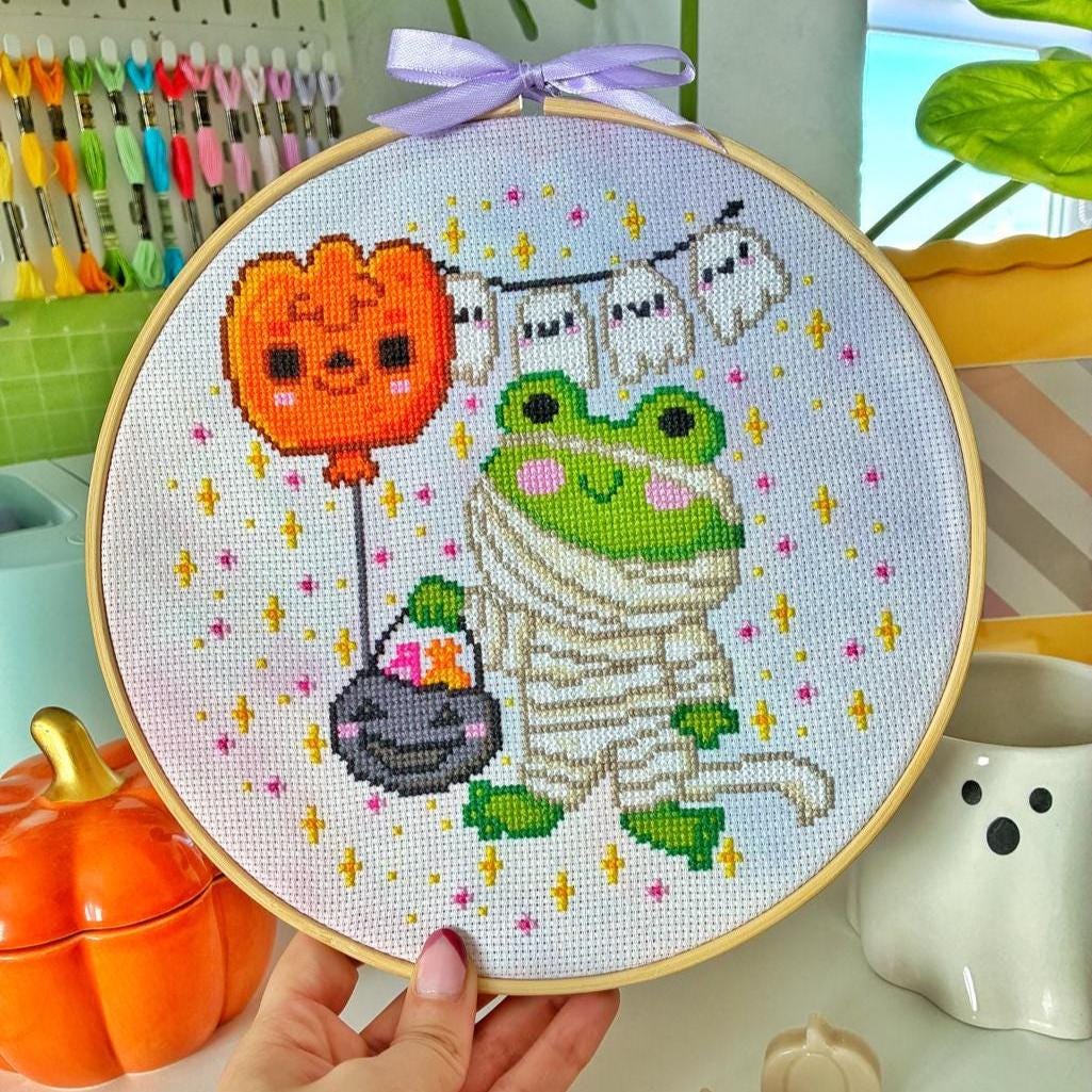 Mummy Frog Cross Stitch Digital Pattern