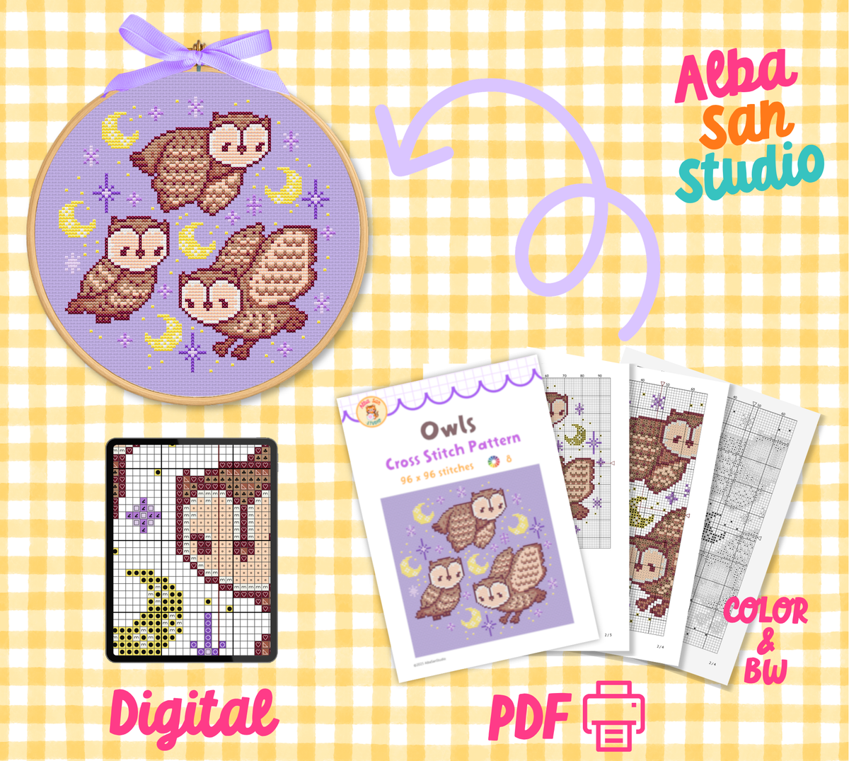 Night Owls Cross Stitch Pattern