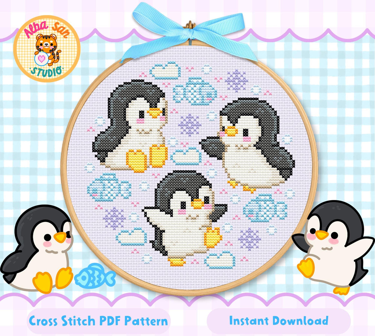 Penguins Cross Stitch Digital Pattern