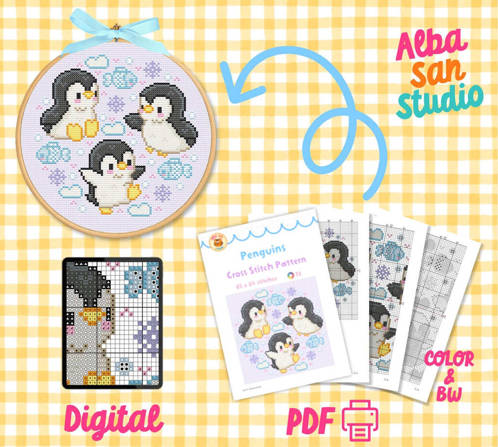 Penguins Cross Stitch Digital Pattern