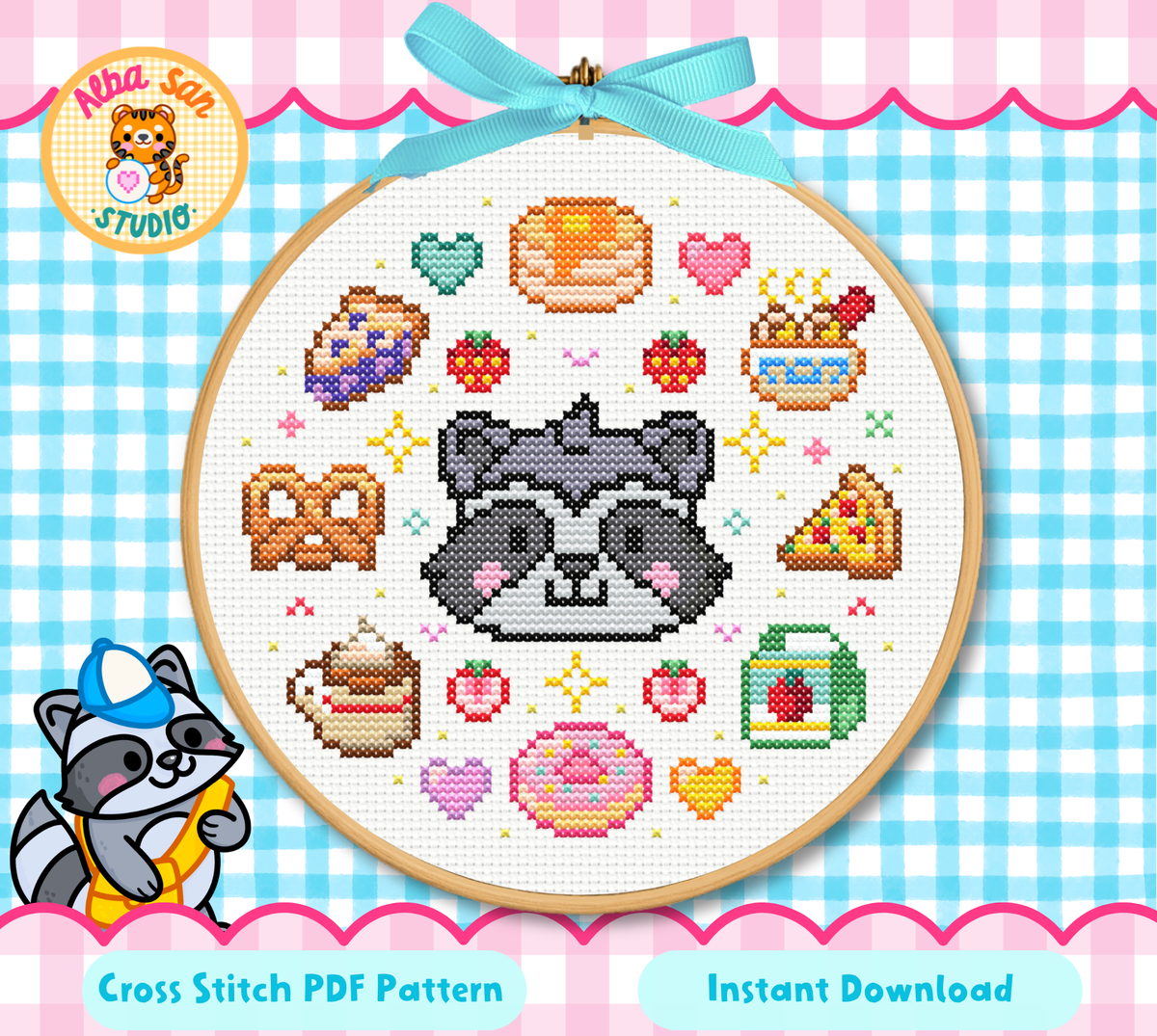 Pedro the Raccoon Cross Stitch Digital Pattern
