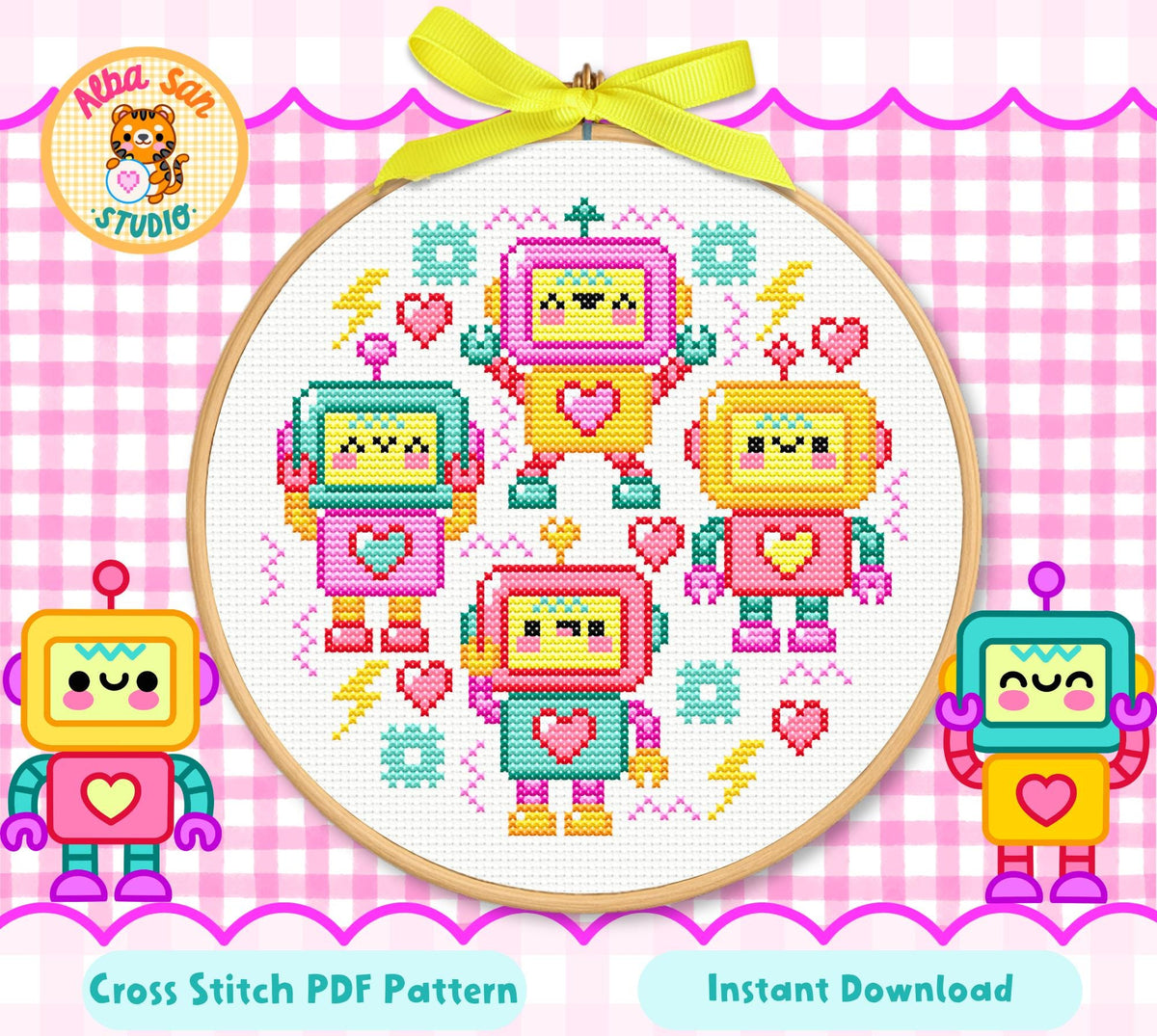 Robot Cross Stitch Digital Pattern