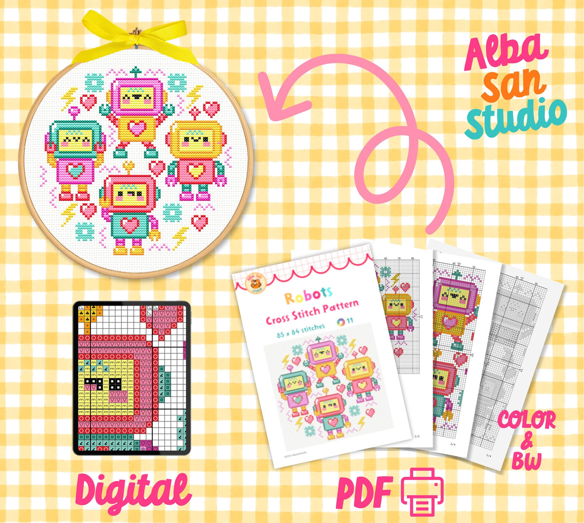 Robot Cross Stitch Digital Pattern