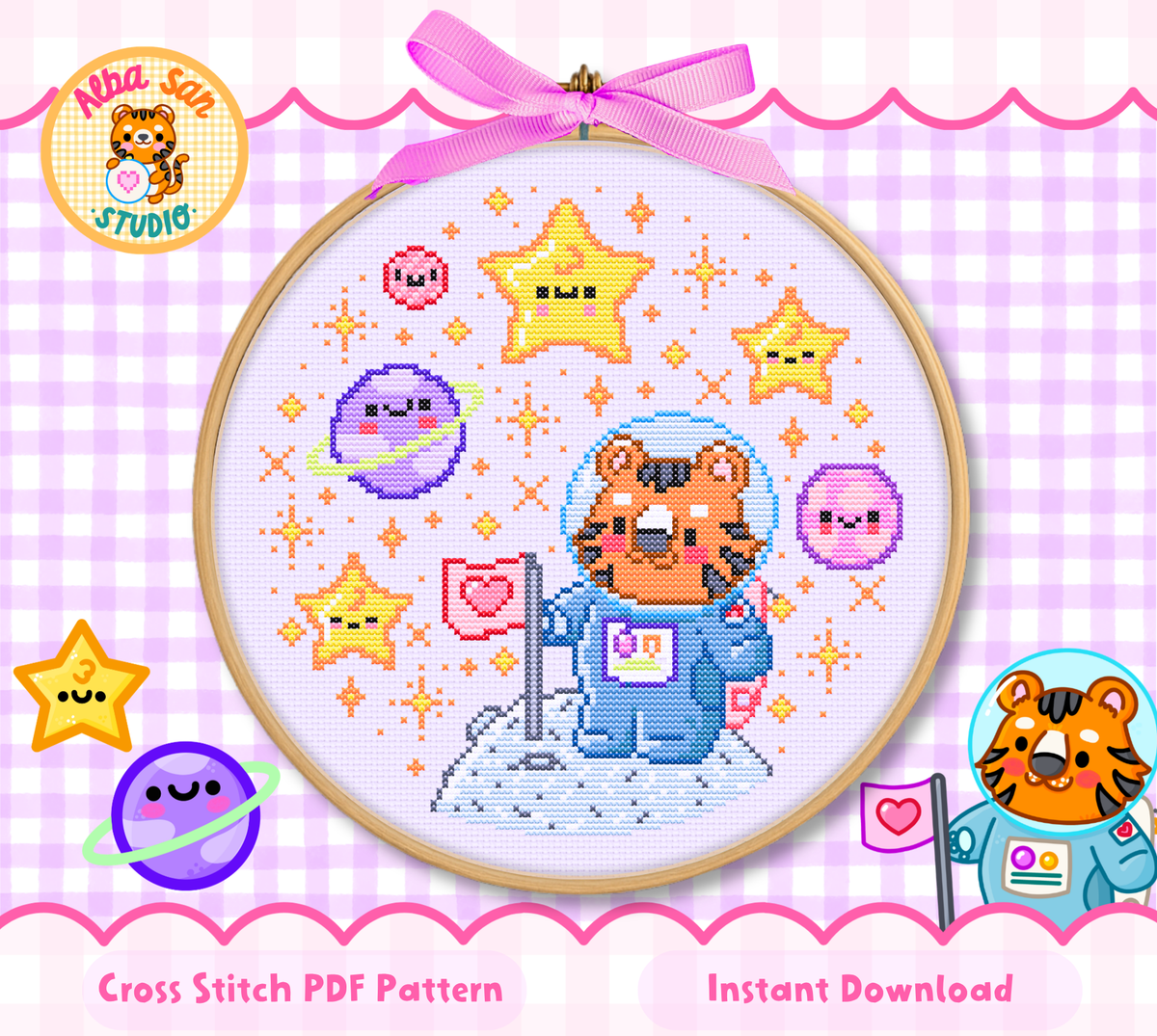 Tiger Space Adventure Cross Stitch Digital  Pattern