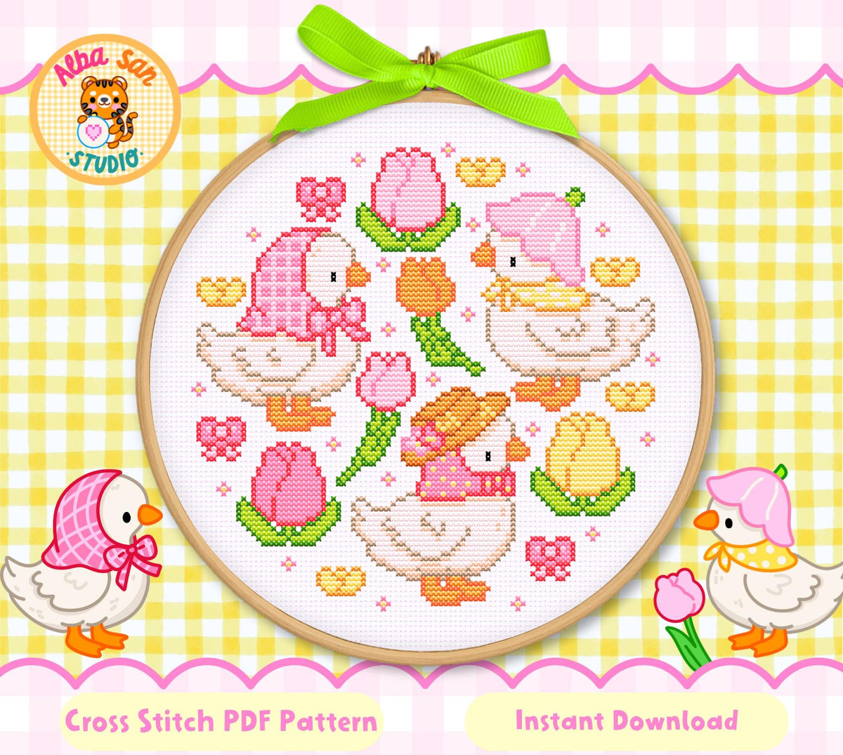 Spring Geese Garden Cross Stitch Pattern