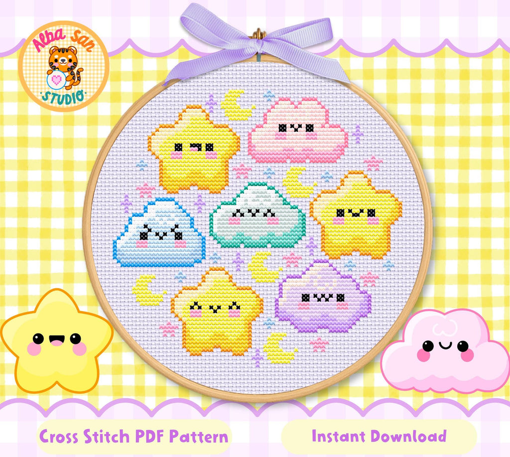 Stars and Clouds Cross Stitch Digital Pattern