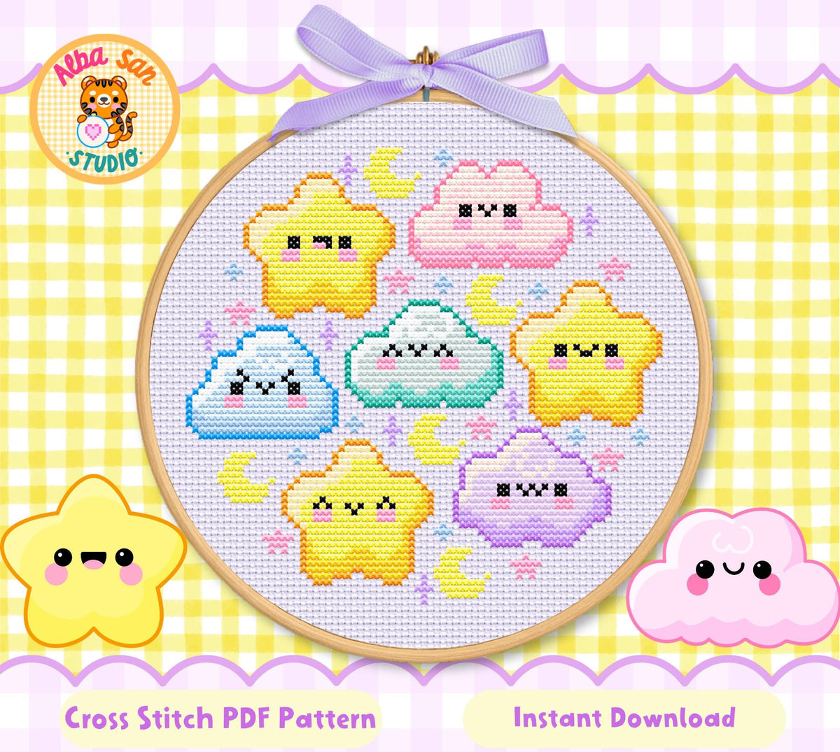 Stars and Clouds Cross Stitch Digital Pattern