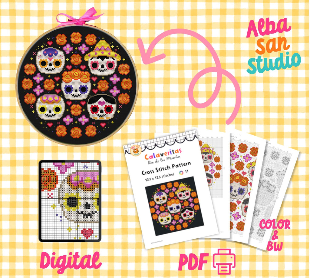 Sugar Skulls Cross Stitch Digital Pattern
