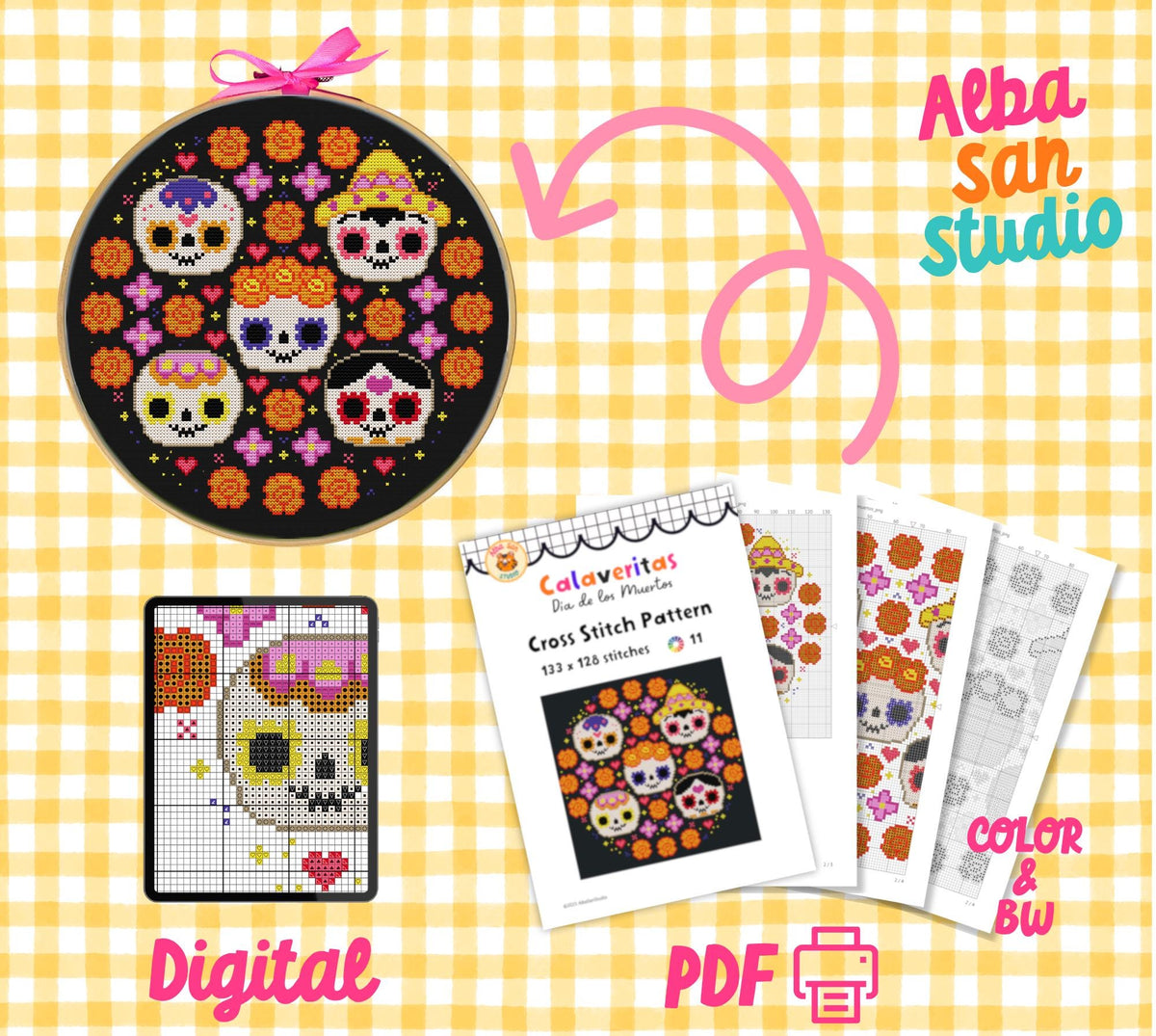Sugar Skulls Cross Stitch Digital Pattern