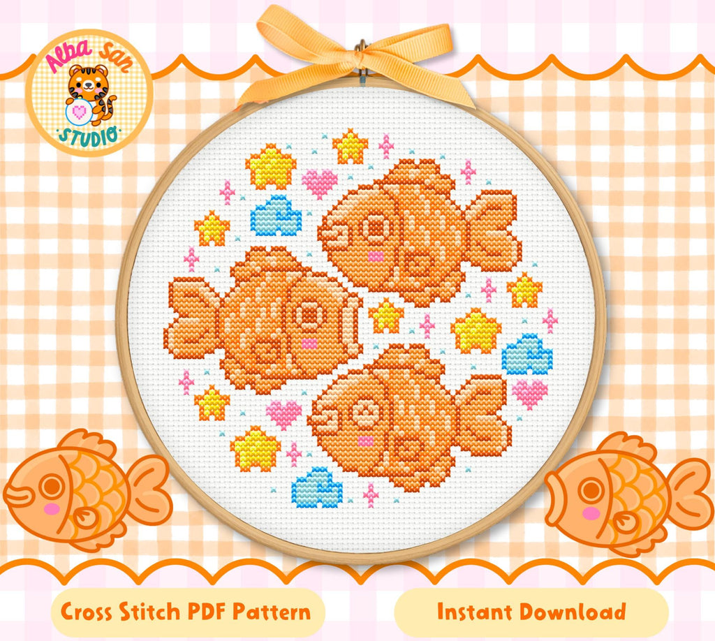 Taiyaki Fish Cross Stitch Digital Pattern