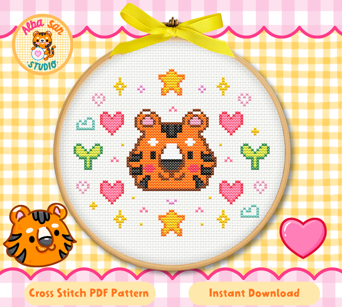 Taro the Tiger Cross Stitch Digital Pattern