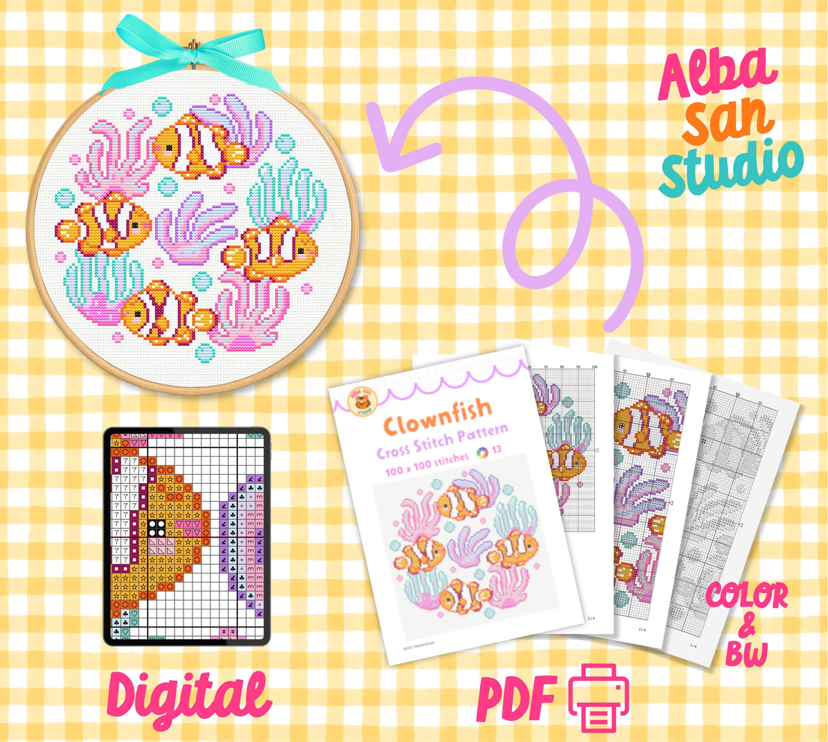 Clownfish Cross Stitch Digital Pattern