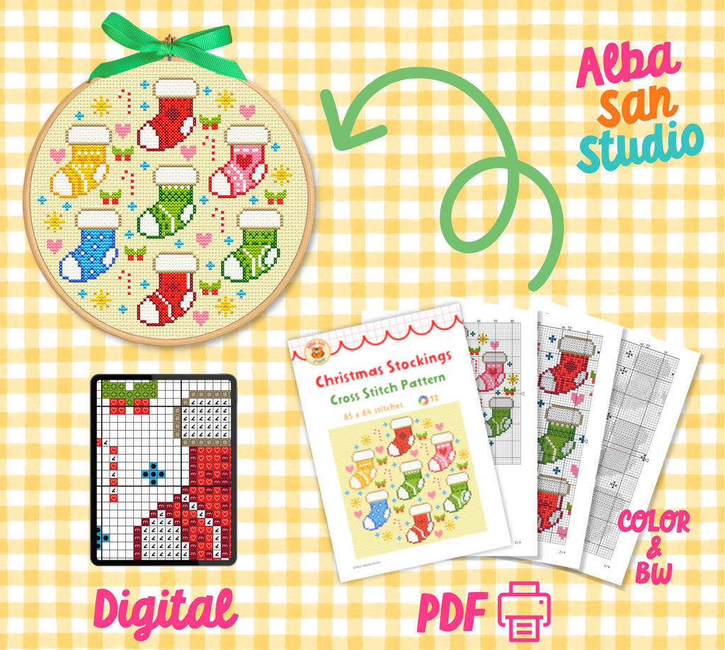 Christmas Stockings Cross Stitch Digital Pattern