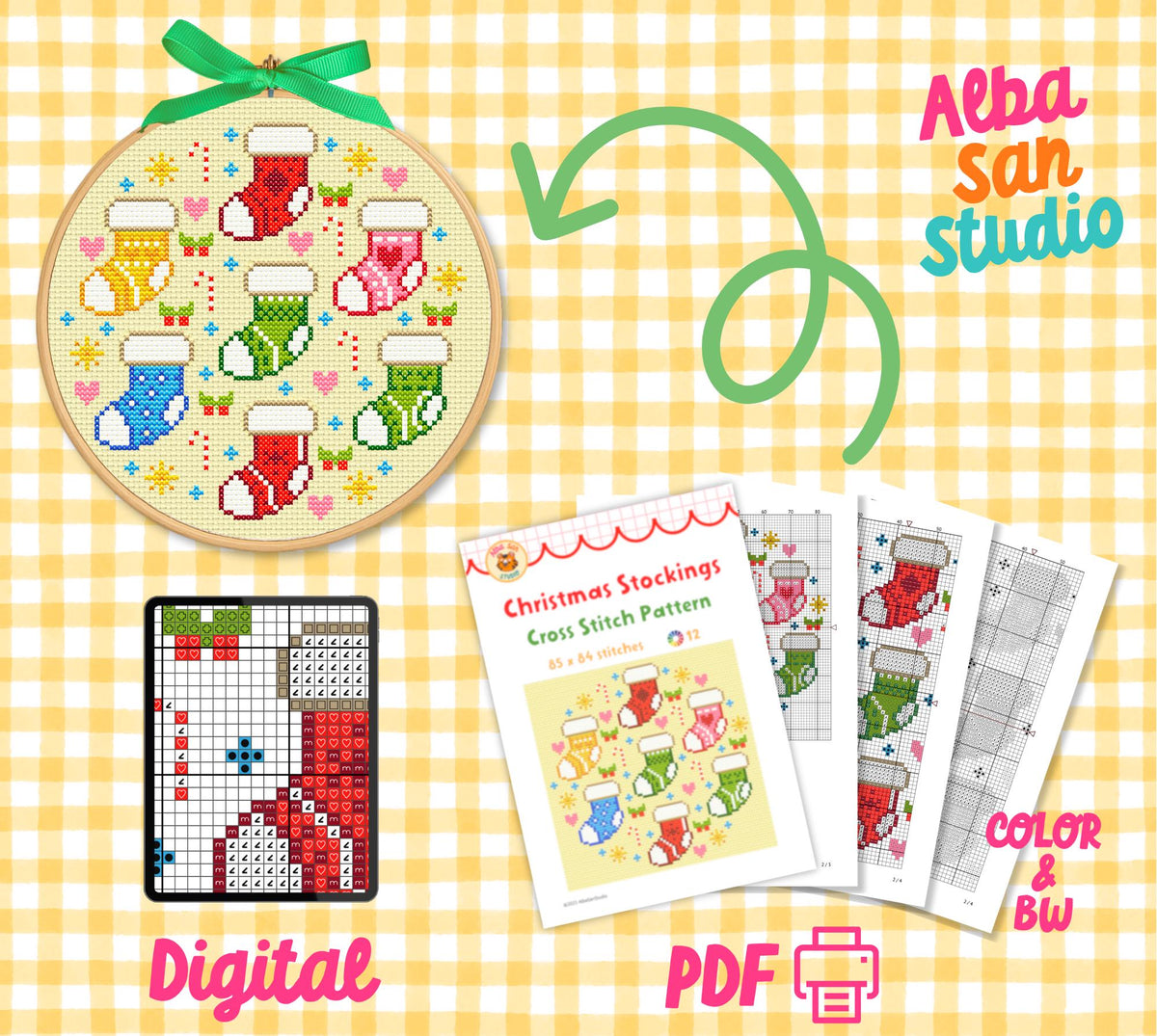 Christmas Stockings Cross Stitch Digital Pattern
