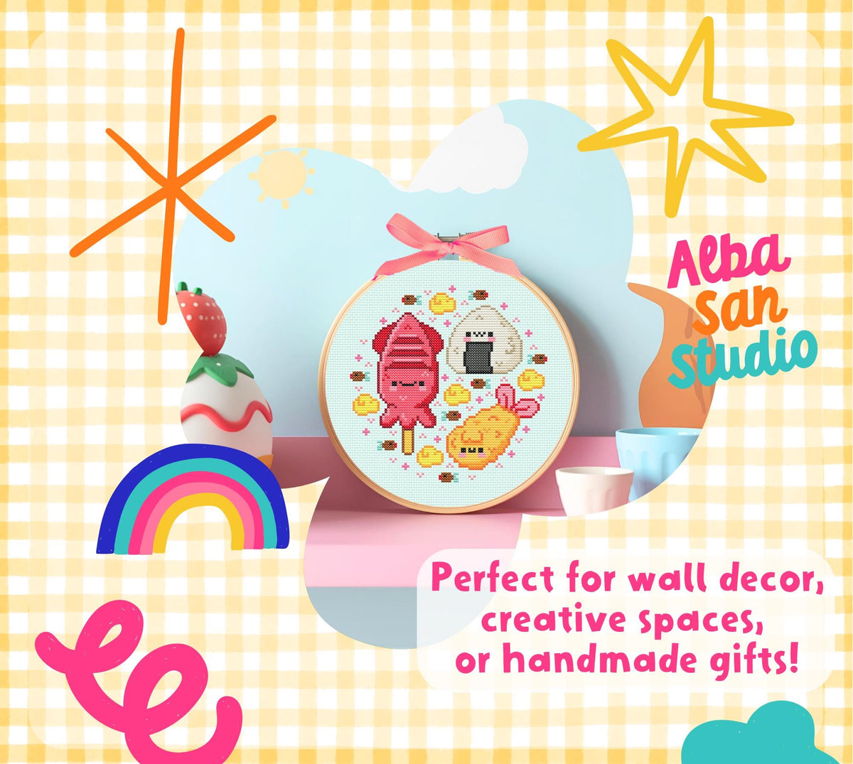 Kawaii Japanese Food Cross Stitch Digital Pattern