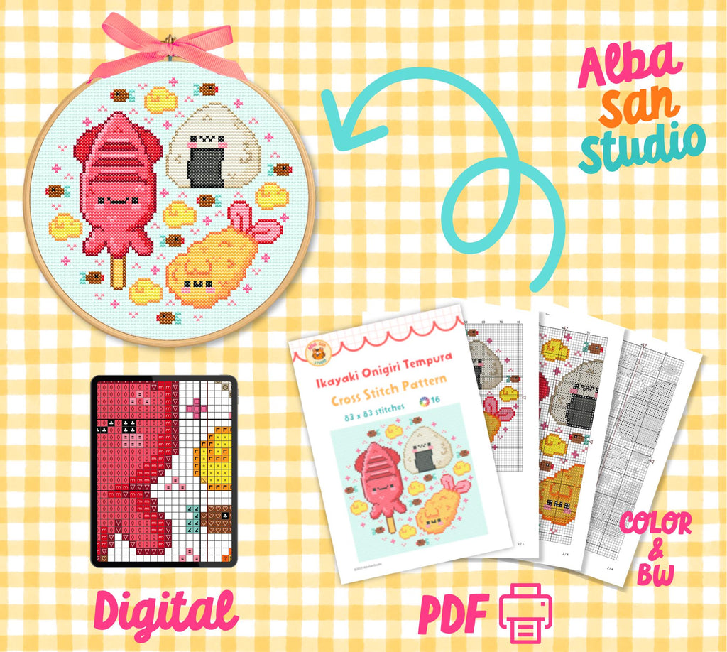 Kawaii Japanese Food Cross Stitch Digital Pattern