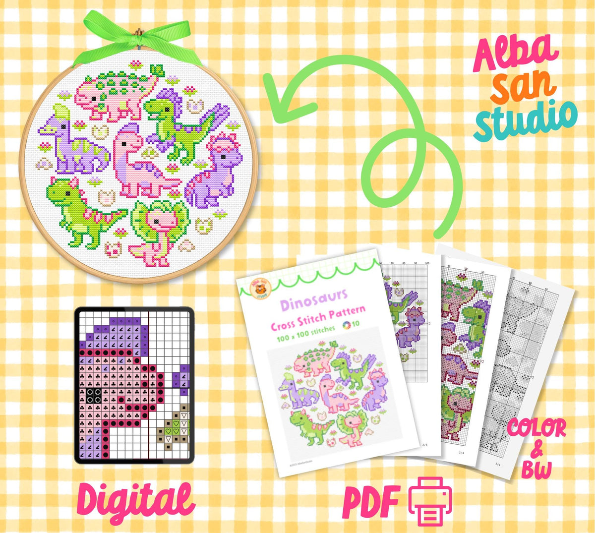 Dinosaurs Cross Stitch Digital Pattern 2