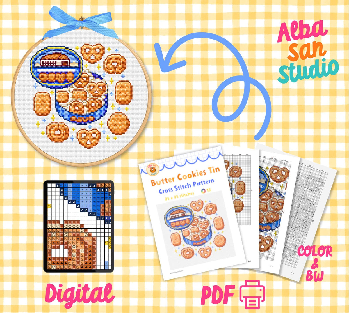 Butter Cookies Tin Cross Stitch Digital Pattern