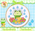Rainy Day Frog Cross Stitch Digital Pattern