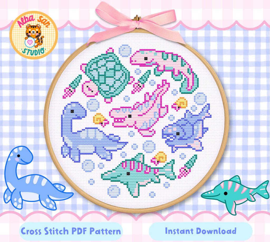 Sea Dinosaurs Cross Stitch Digital Pattern