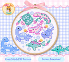 Sea Dinosaurs Cross Stitch Digital Pattern
