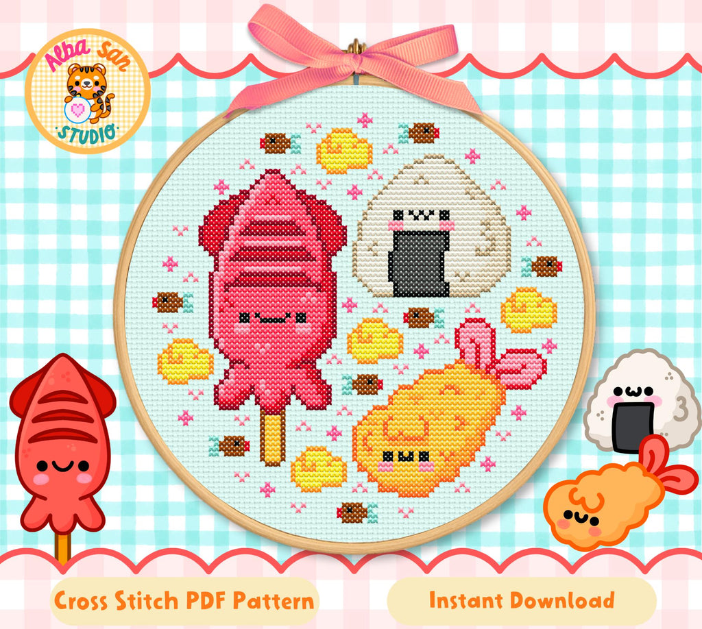 Kawaii Japanese Food Cross Stitch Digital Pattern