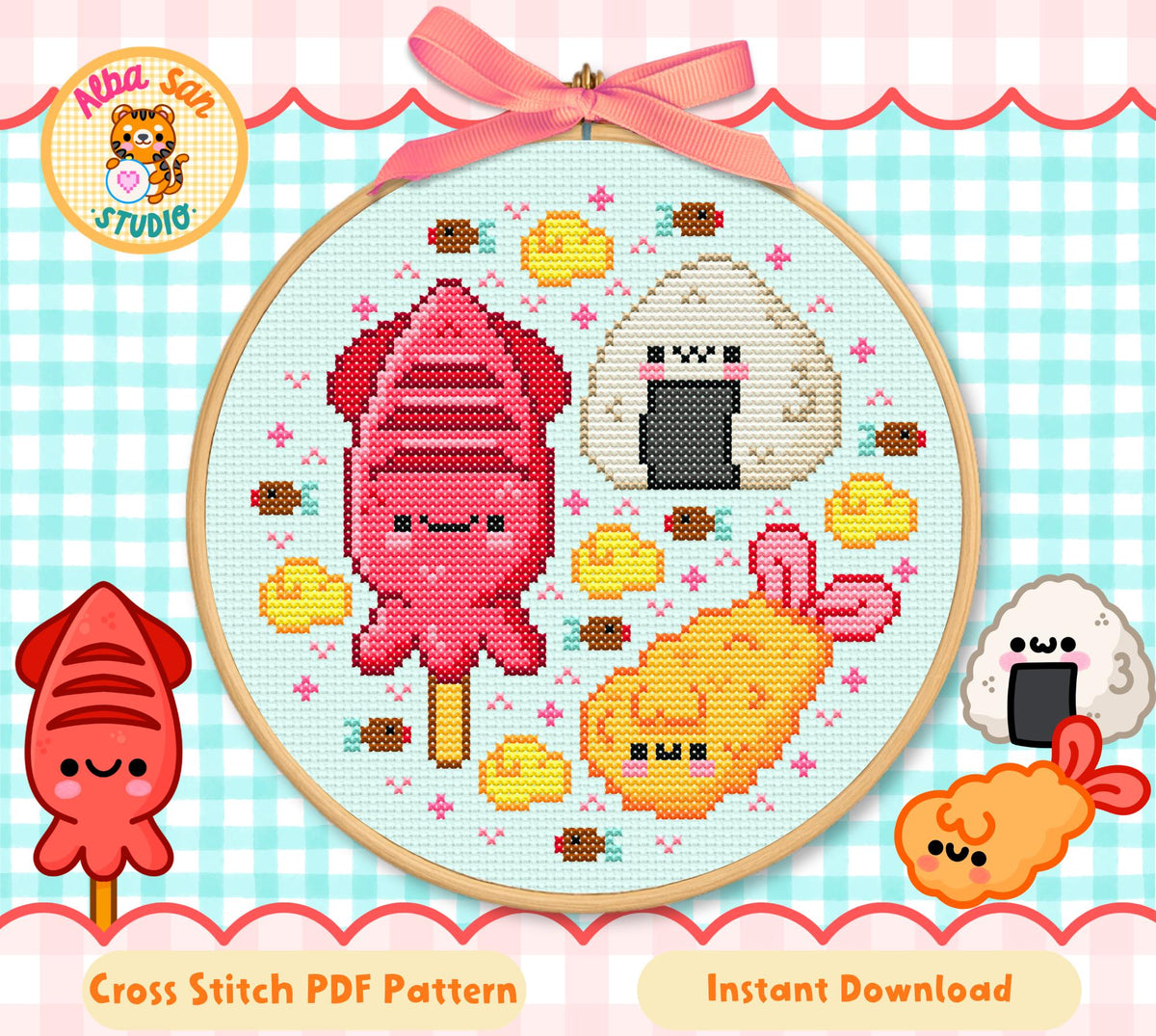 Kawaii Japanese Food Cross Stitch Digital Pattern