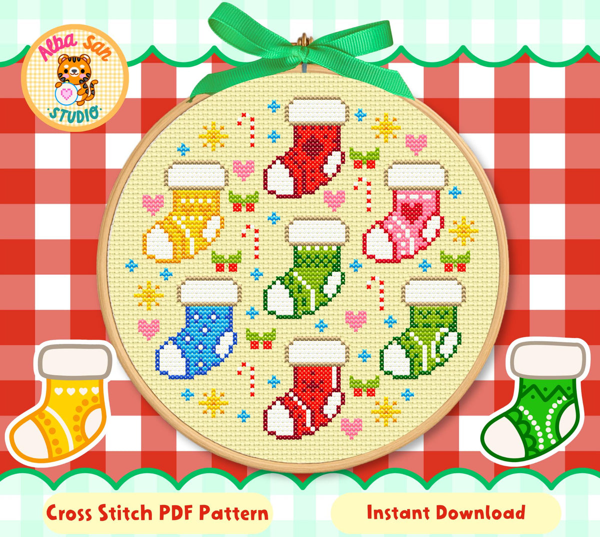 Christmas Stockings Cross Stitch Digital Pattern