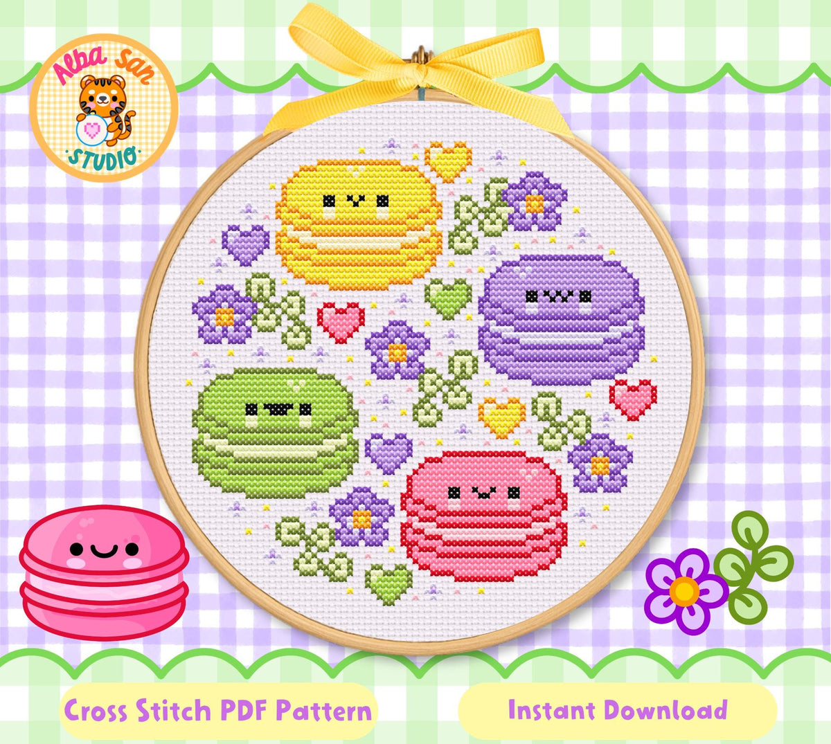 Macarons Cross Stitch Pattern: Kawaii Food (PDF)
