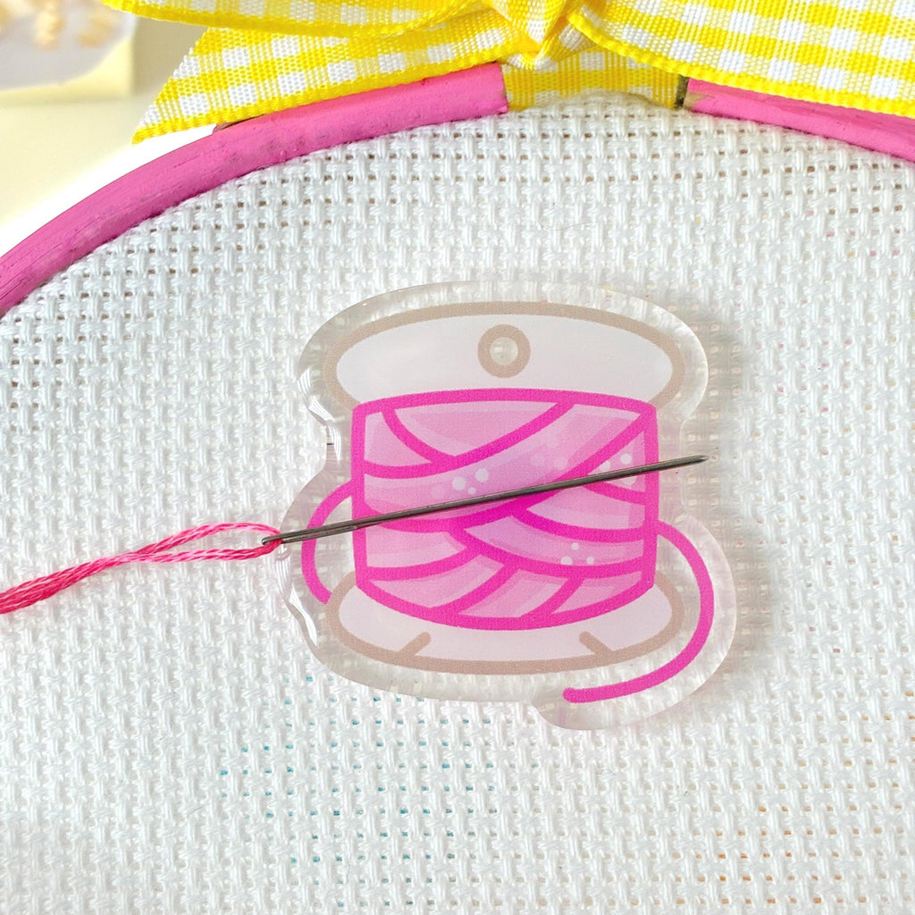 Thread Spool Needle Minder • Acrylic Magnetic Needle Holder • Cross Stitch Accessory • Gift for Stitchers